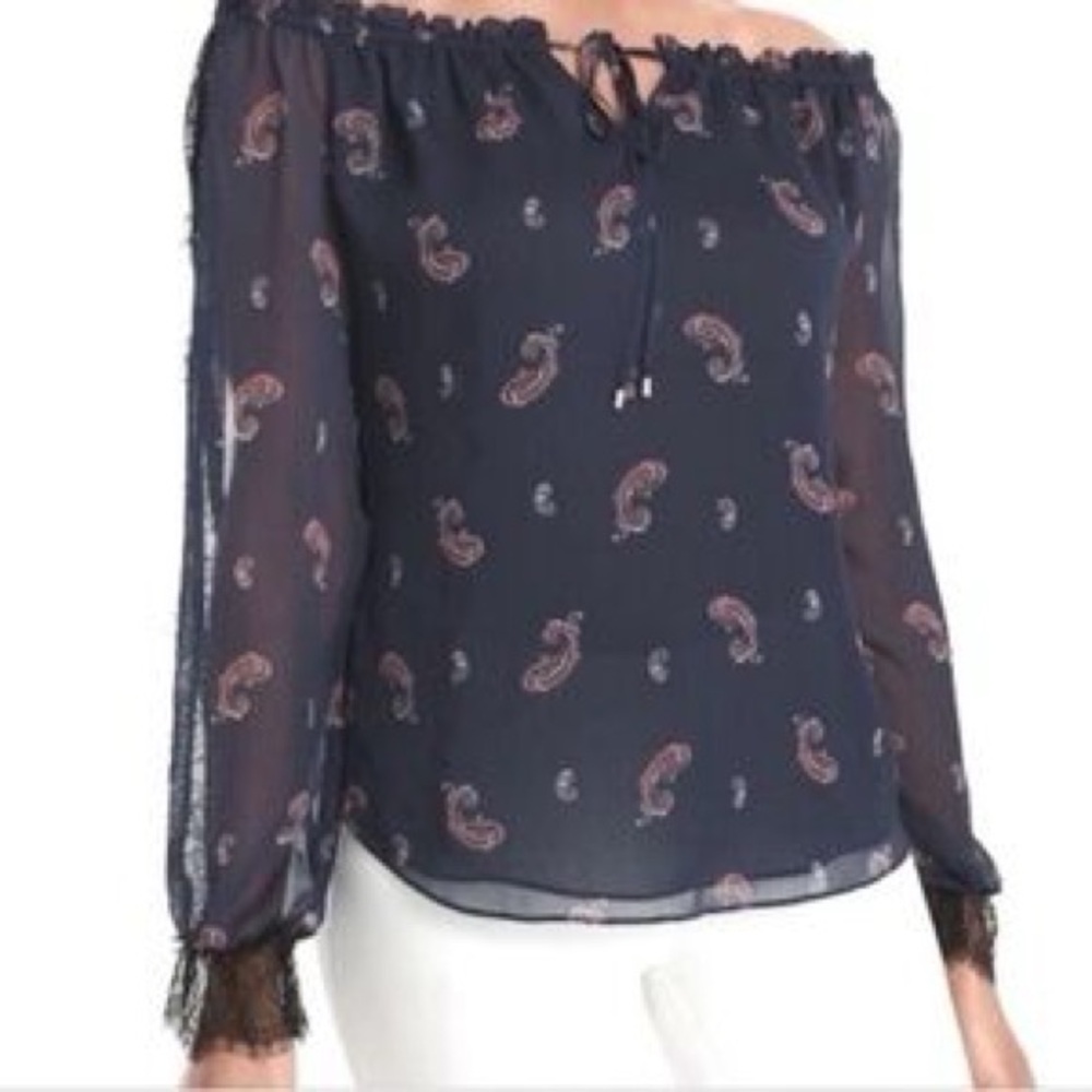 White House Black Market- Navy Blue Tie Front Boho Blouse Size M
